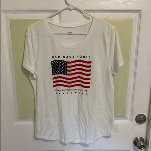 (1806) Old Navy White Tee with American Flag Graphic, Size: Large
